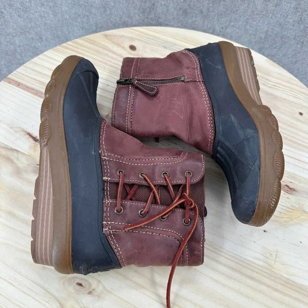 Sperry Saltwater Duck Boots Womens‎ 9 M Burgundy Leather Black Rubber Shell Zip